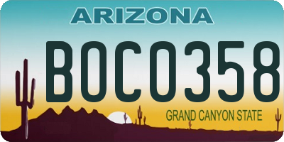 AZ license plate BOC0358
