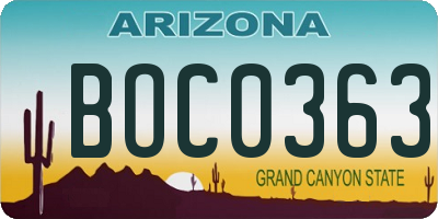 AZ license plate BOC0363