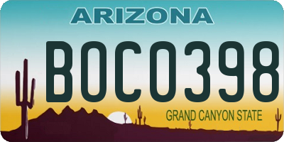AZ license plate BOC0398