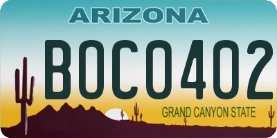 AZ license plate BOC0402