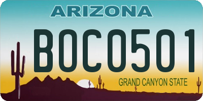 AZ license plate BOC0501