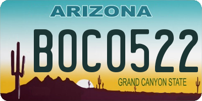 AZ license plate BOC0522