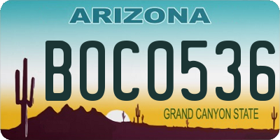 AZ license plate BOC0536