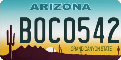 AZ license plate BOC0542