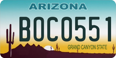 AZ license plate BOC0551