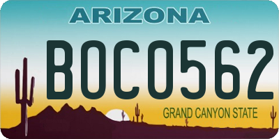 AZ license plate BOC0562