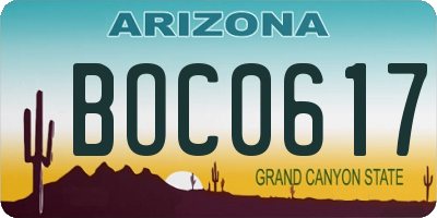 AZ license plate BOC0617