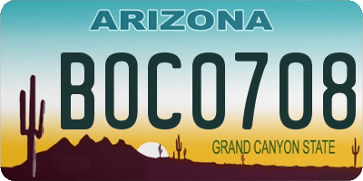 AZ license plate BOC0708