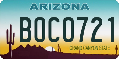 AZ license plate BOC0721