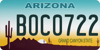 AZ license plate BOC0722