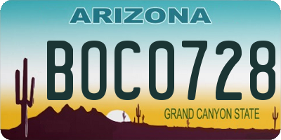 AZ license plate BOC0728