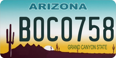 AZ license plate BOC0758