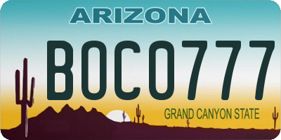 AZ license plate BOC0777