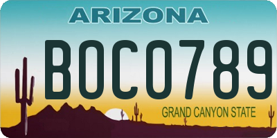AZ license plate BOC0789