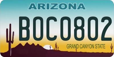 AZ license plate BOC0802