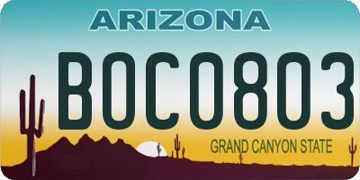 AZ license plate BOC0803