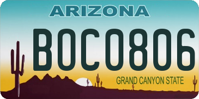 AZ license plate BOC0806