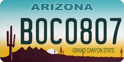 AZ license plate BOC0807