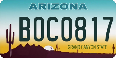 AZ license plate BOC0817