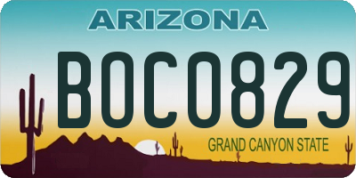 AZ license plate BOC0829