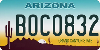 AZ license plate BOC0832