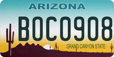 AZ license plate BOC0908