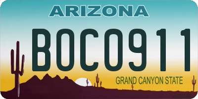 AZ license plate BOC0911