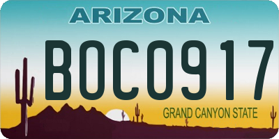 AZ license plate BOC0917