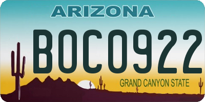 AZ license plate BOC0922