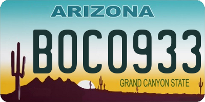 AZ license plate BOC0933