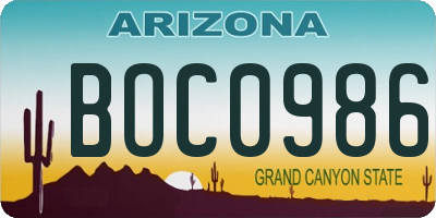 AZ license plate BOC0986