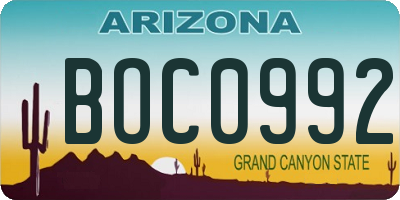 AZ license plate BOC0992