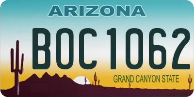 AZ license plate BOC1062