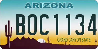 AZ license plate BOC1134