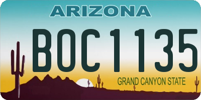 AZ license plate BOC1135