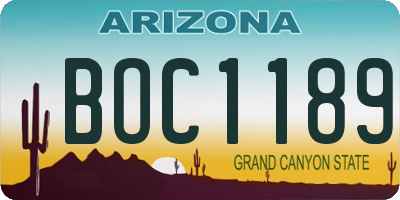 AZ license plate BOC1189