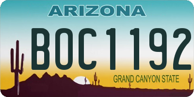 AZ license plate BOC1192