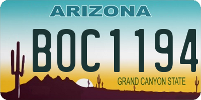 AZ license plate BOC1194