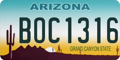 AZ license plate BOC1316