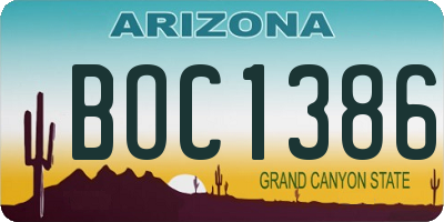 AZ license plate BOC1386