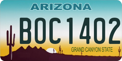 AZ license plate BOC1402