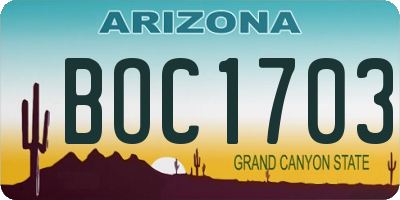 AZ license plate BOC1703