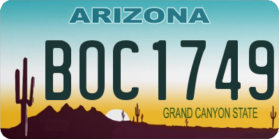 AZ license plate BOC1749