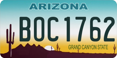 AZ license plate BOC1762