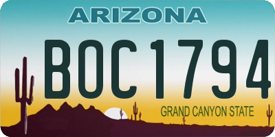 AZ license plate BOC1794