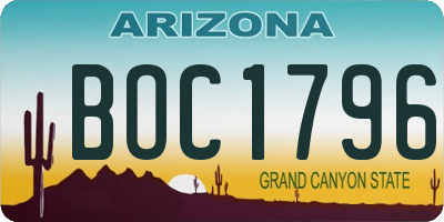 AZ license plate BOC1796