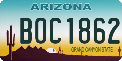 AZ license plate BOC1862