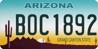 AZ license plate BOC1892
