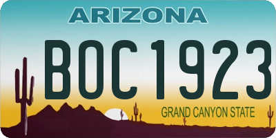AZ license plate BOC1923
