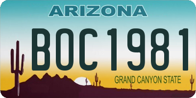 AZ license plate BOC1981
